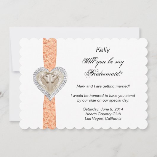 Eenhoorn Oranje Kant Trouw Bruidsmeisje Kaart (Voorkant)