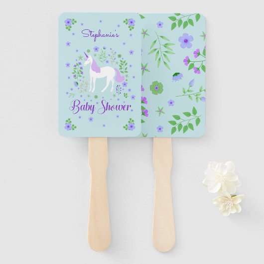 Eenhoorn Paarse Aqua Baby shower Handwaaier (Voorkant en achterkant)