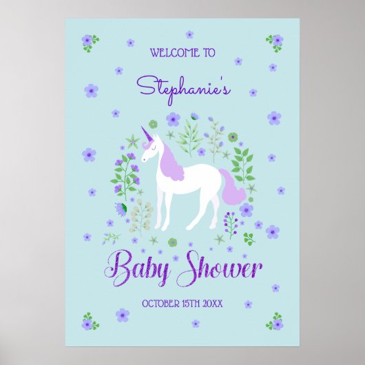  Eenhoorn Paarse Aqua Baby shower Poster (Voorkant)