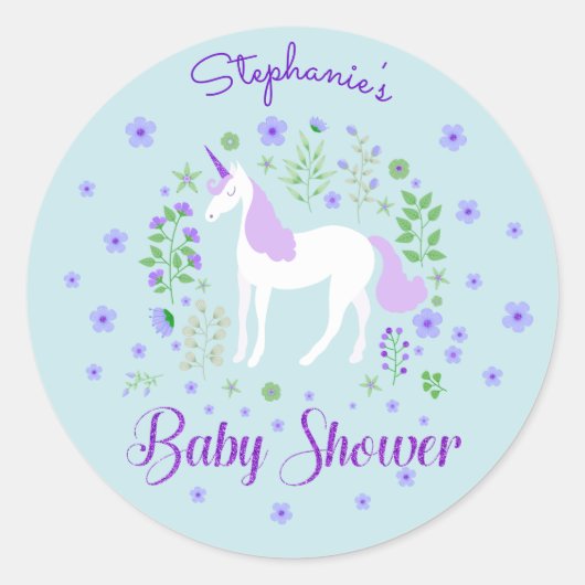  Eenhoorn Paarse Aqua Baby shower Ronde Sticker (Voorkant)