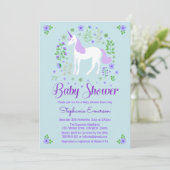 Eenhoorn Paarse Aqua Baby shower Uitnodiging (Staand voorkant)