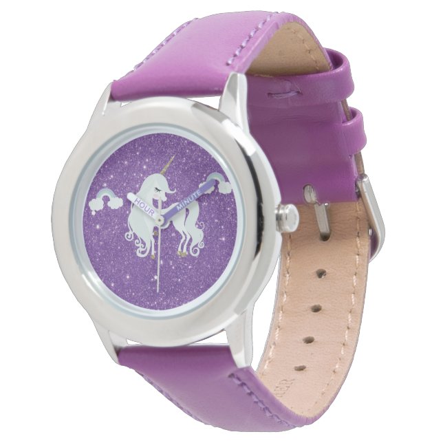 Eenhoorn Paarse Glitter eWatch Horloge (Gekanteld)