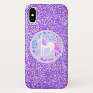 Eenhoorn Paarse Glitter Roze Gepersonaliseerd Case-Mate iPhone Case