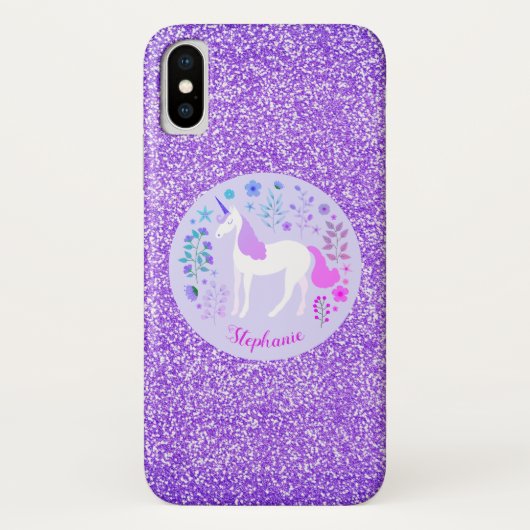 Eenhoorn Paarse Glitter Roze Gepersonaliseerd Case-Mate iPhone Case (Achterkant)