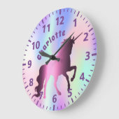 Eenhoorn paarse holografische naam meisje grote klok (Hoek)