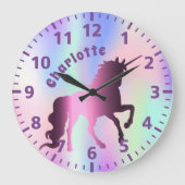 Eenhoorn paarse holografische naam meisje grote klok (Voorkant)