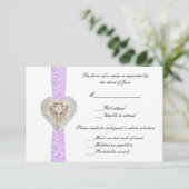 Eenhoorn Paarse Kant Bruiloft Reactie Kaart (Staand voorkant)