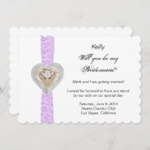 Eenhoorn Paarse Kant Trouw Bruidsmeisje Kaart (Voorkant / Achterkant)