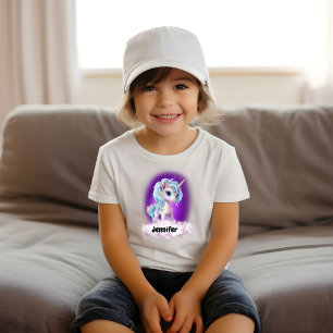 Eenhoorn Paarse lucht, wolken, sterren & persoonli Kinder Shirts
