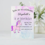 eenhoorn paarse magische verjaardagsuitnodiging (Staand voorkant)