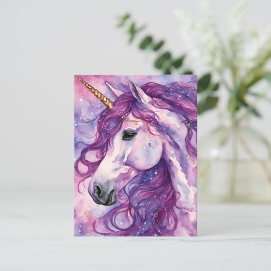 Eenhoorn Paarse Mane Briefkaart (Staand voorkant)