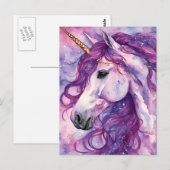 Eenhoorn Paarse Mane Briefkaart (Voorkant / Achterkant)