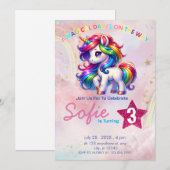 Eenhoorn Party Thema Regenboog 3e Verjaardag Kaart (Voorkant / Achterkant)