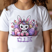 Eenhoorn Pasen T-Shirt Aangepaste Naam Meisjes Bun