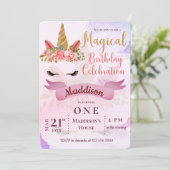 Eenhoorn Pastel Floral Kinder eerste verjaardagsfe Kaart (Staand voorkant)