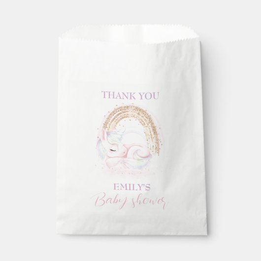 Eenhoorn Pastel Goud Regenboog Baby shower Bedankzakje (Voorkant)