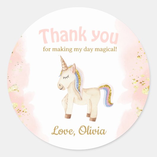 Eenhoorn pastel gouden glitter Verjaardagsgunst Ronde Sticker (Voorkant)