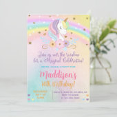 Eenhoorn pastel kleuren Meisje Verjaardag uitnodig Kaart (Staand voorkant)