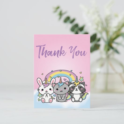 Eenhoorn Pastel Meisjes Verjaardag Bedankt Briefkaart (Staand voorkant)
