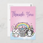 Eenhoorn Pastel Meisjes Verjaardag Bedankt Briefkaart (Voorkant / Achterkant)