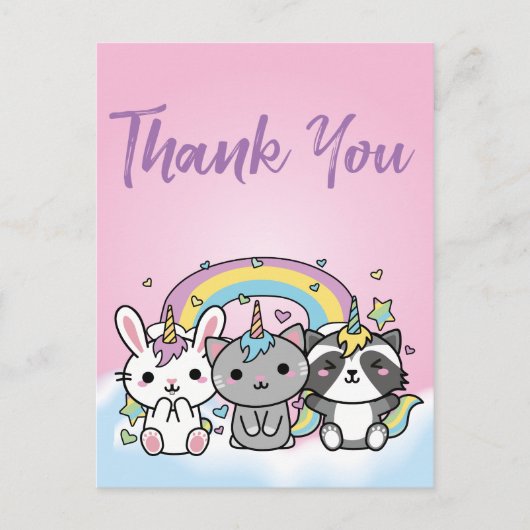 Eenhoorn Pastel Meisjes Verjaardag Bedankt Briefkaart (Voorkant)