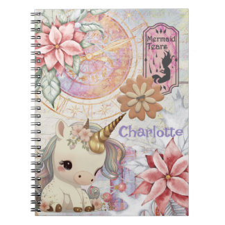 Eenhoorn pastel Naam toevoegen Maximalist Muted Fl Notitieboek