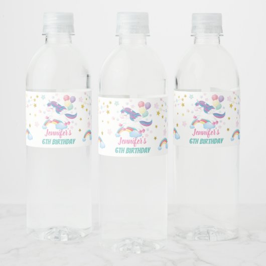 Eenhoorn Pastel Rainbow Birthday Baby shower Waterfles Etiket (Flessen)