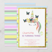 Eenhoorn Pastel Rainbow Butterflies Gouden Verjaar Kaart (Voorkant / Achterkant)