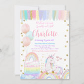 Eenhoorn Pastel Rainbow Sparkle Verjaardagsfeestje Kaart (Voorkant)