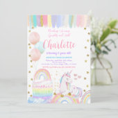 Eenhoorn Pastel Rainbow Sparkle Verjaardagsfeestje Kaart (Staand voorkant)