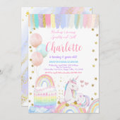 Eenhoorn Pastel Rainbow Sparkle Verjaardagsfeestje Kaart (Voorkant / Achterkant)
