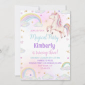 Eenhoorn Pastel Rainbow Verjaardag Uitnodiging (Voorkant)