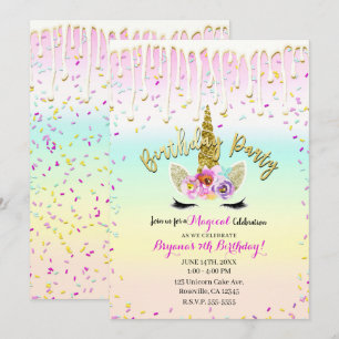 Eenhoorn Pastel Regenboog Glazuur Drip Verjaardag Kaart
