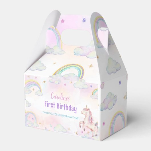 Eenhoorn Pastel Regenboog Verjaardagsfeest Favorie Bedankdoosjes (Achterkant)
