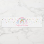 Eenhoorn Pastel Roze Gouden Regenboog Verjaardag Waterfles Etiket (Enkel label)