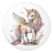 Eenhoorn Pegasus Fantasy Pastel Roze Blauw Keramische Knop (Voorkant)