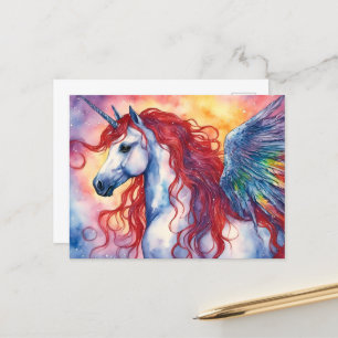 Eenhoorn Pegasus met rode manen Briefkaart