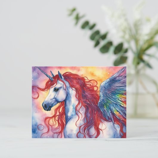 Eenhoorn Pegasus met rode manen Briefkaart (Staand voorkant)