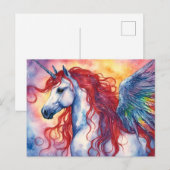 Eenhoorn Pegasus met rode manen Briefkaart (Voorkant / Achterkant)