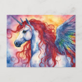 Eenhoorn Pegasus met rode manen Briefkaart (Voorkant)