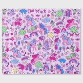 Eenhoorn Pegasus Paard Rainbow Doodle Cadeaupapier (Vlak)