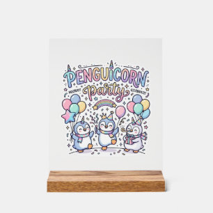 Eenhoorn Penguicorn Feest Premium Vector Vector De Acryl Bord