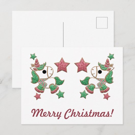 Eenhoorn peperkoekkoekjes "Vrolijk kerstfeest!" Briefkaart (Voorkant / Achterkant)