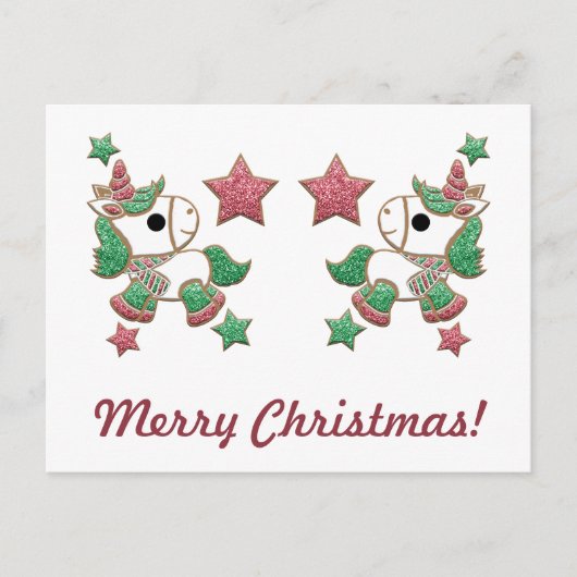 Eenhoorn peperkoekkoekjes "Vrolijk kerstfeest!" Briefkaart (Voorkant)