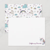 Eenhoorn Persoonlijk Meisjes Schrijfwaren Notitiekaartje (Voorkant / Achterkant)