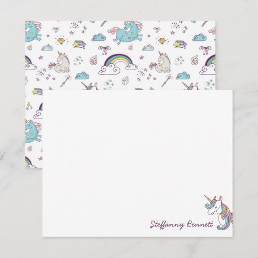 Eenhoorn Persoonlijk Meisjes Schrijfwaren Notitiekaartje (Voorkant / Achterkant)