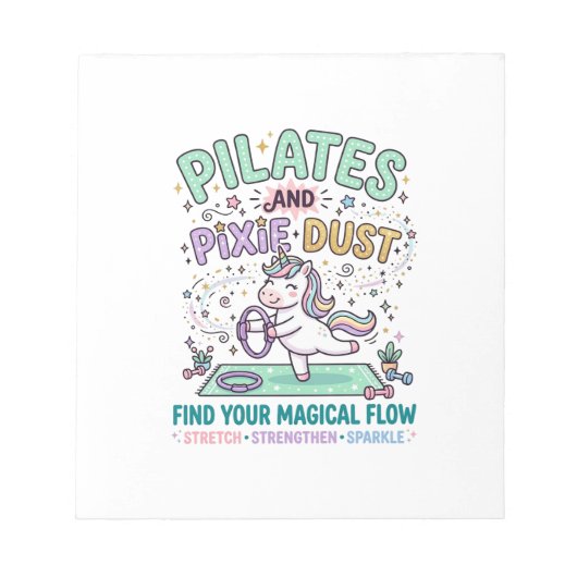 Eenhoorn Pilates en Pixie Dust Vette Typografie T- Notitieblok (Voorkant)
