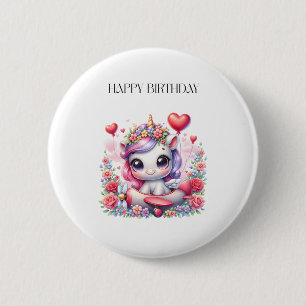 Eenhoorn Piloot Verjaardag Ronde Button 5,7 Cm