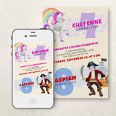 Eenhoorn Pirate Joint Dubbele Verjaardag Uitnodigi Kaart