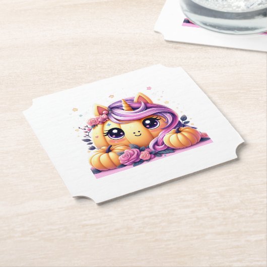 Eenhoorn pompoen 01 kartonnen onderzetters (Gekanteld)